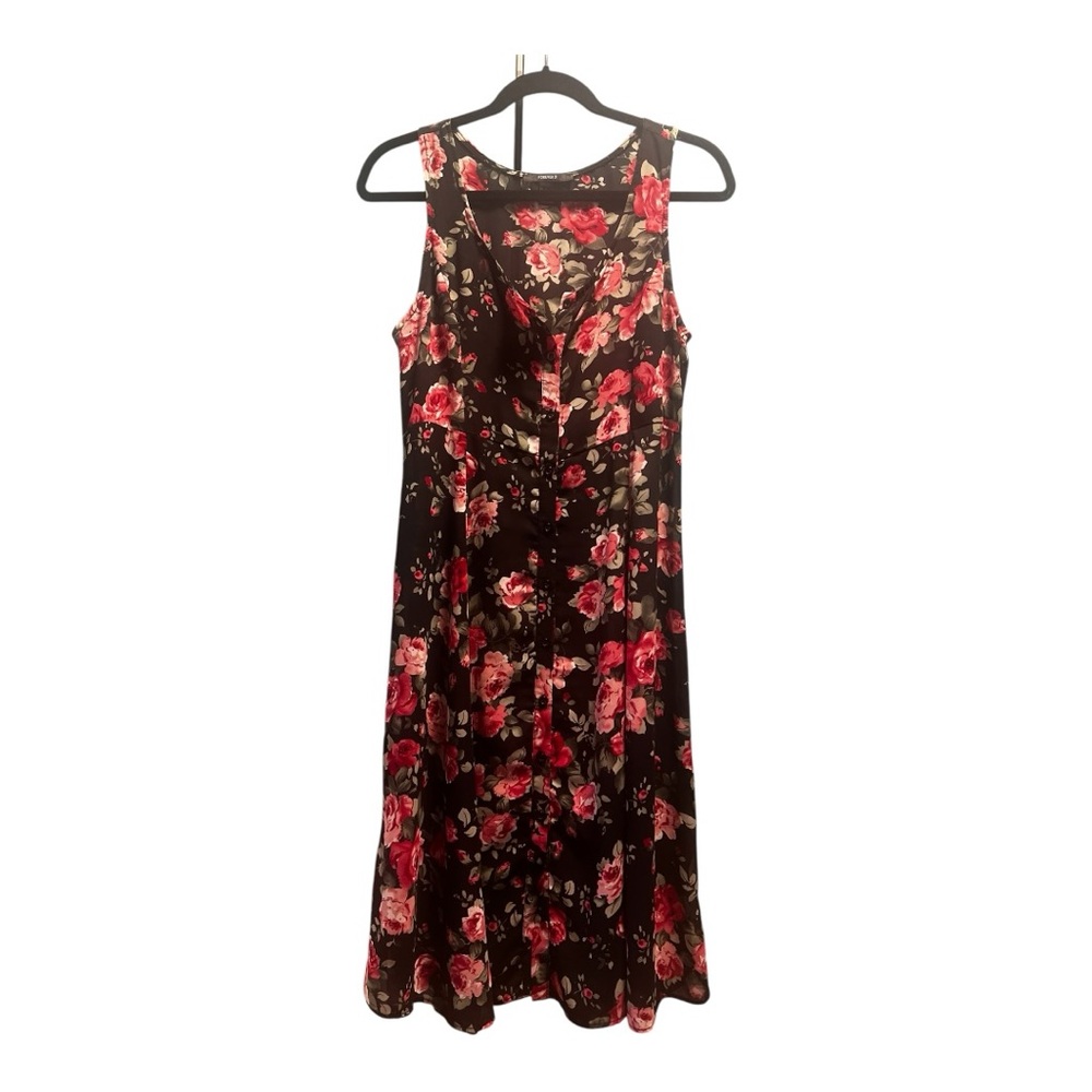 Black Whimsical Floral Sheer Midi Dress Small